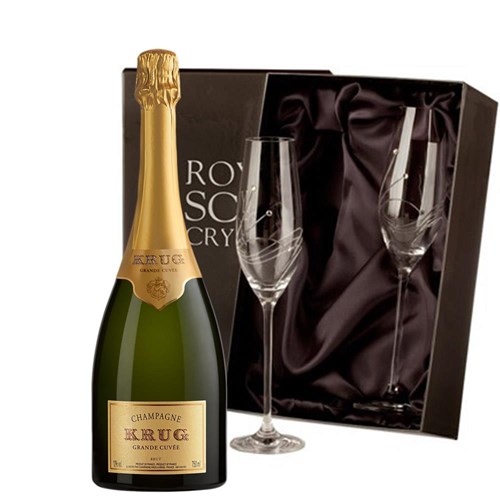 Krug Grande Cuvee Editions Champagne 75cl With Diamante Crystal Flutes